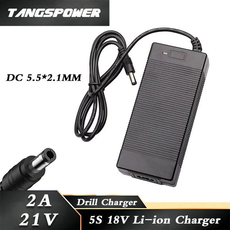 

21V 2A Lithium Battery Charger For 5Series 18V 2A Li-ion Battery Pack Fast Charging 5.5*2.1MM DC Drill Charger High quality