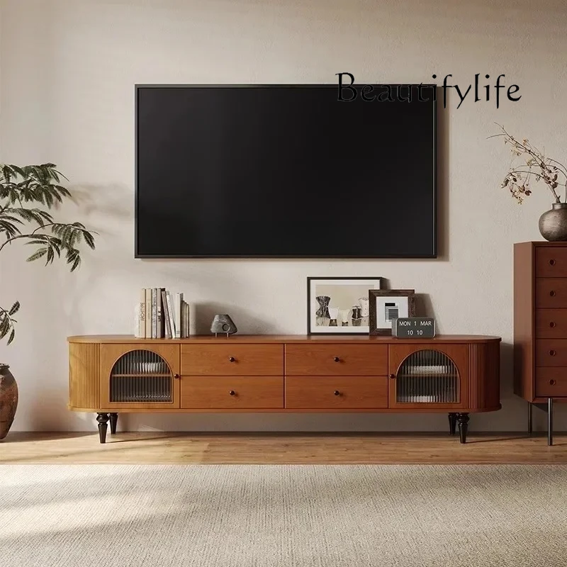 

NQ Medieval TV Cabinet French Retro Walnut Floor Cabinet American Bedroom TV Cabinet