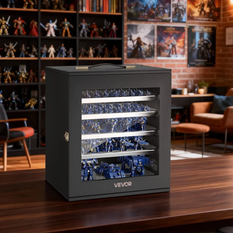 

Miniatures Storage Case, Fits for 1:2500-1:3500 Scale Models, Wooden Miniatures Display Holder with 5 Tray & 13 Slots, Clear