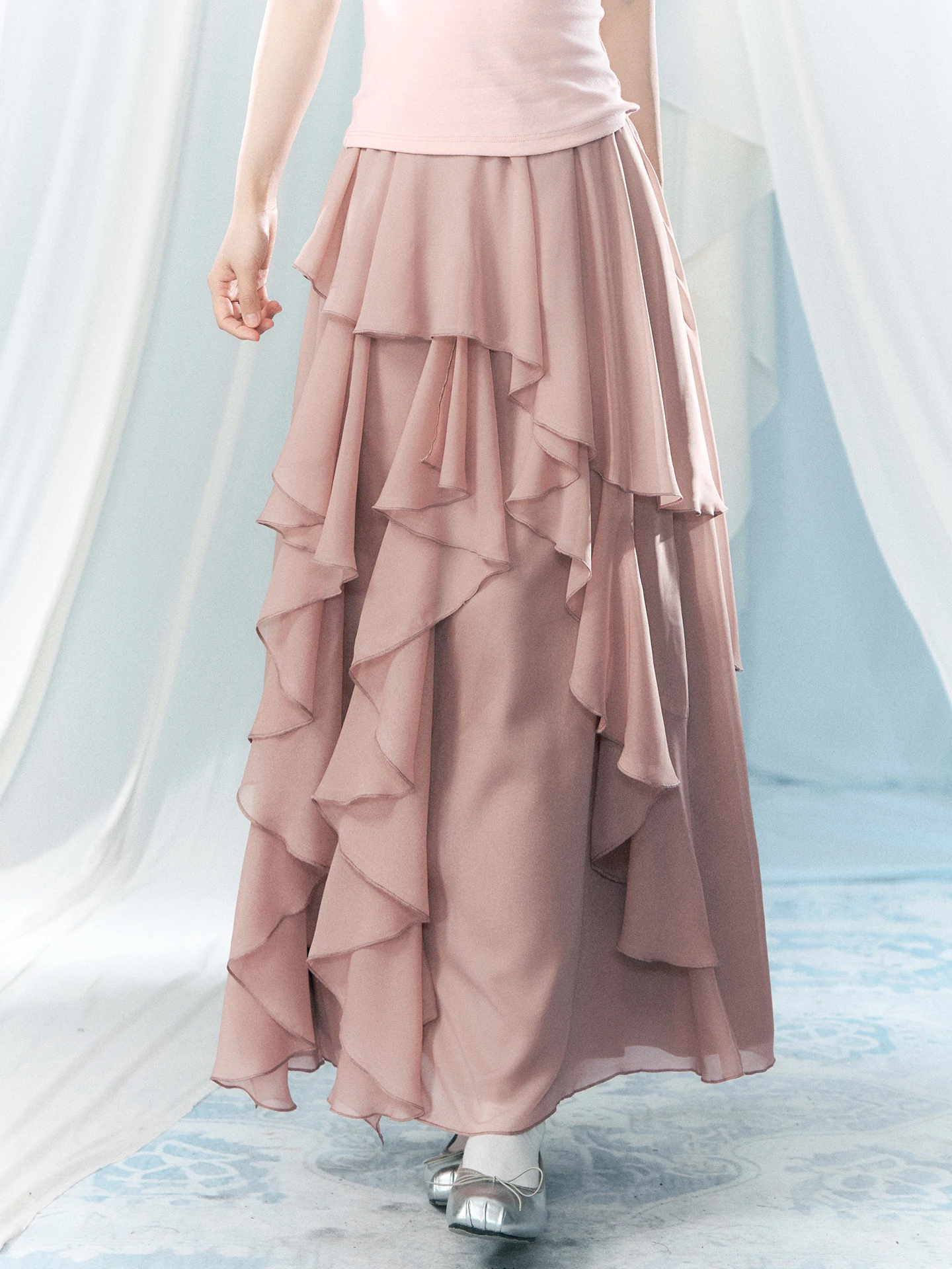 Pink A-Line High-Waist Asymmetrical Design Spring New Women's  Skirt Commute Korean Style Standard Fit Chinese Production