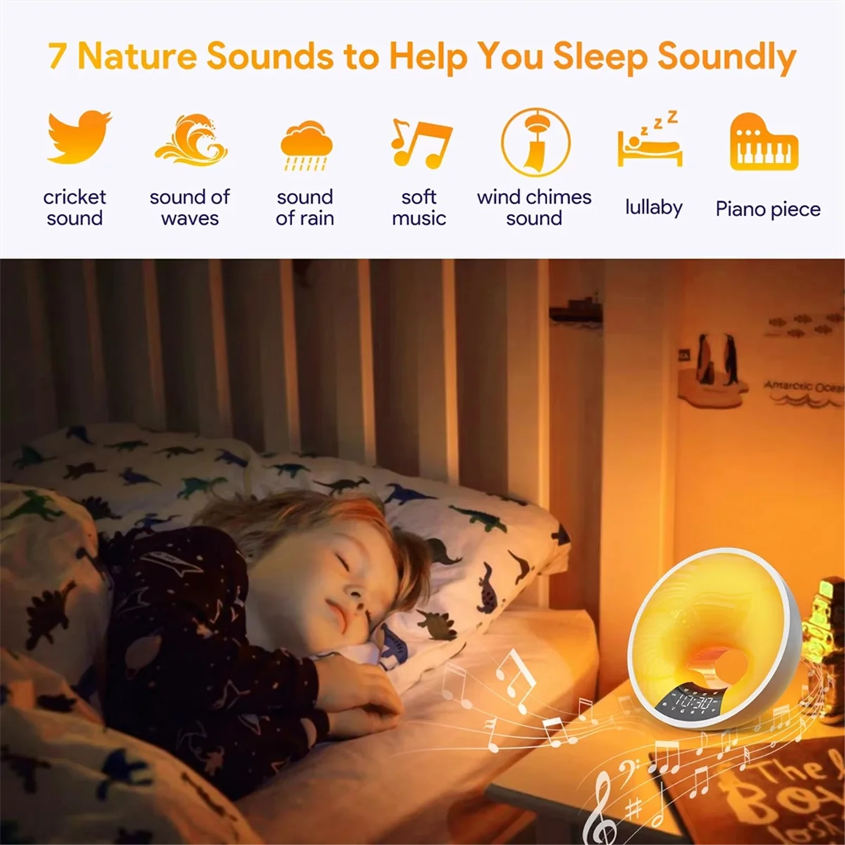 

Intelligent Wake Up Light Alarm Clock with Soothing White Noise APP/Voice Control Sleep Aid Bluetooth Speaker EU Plug