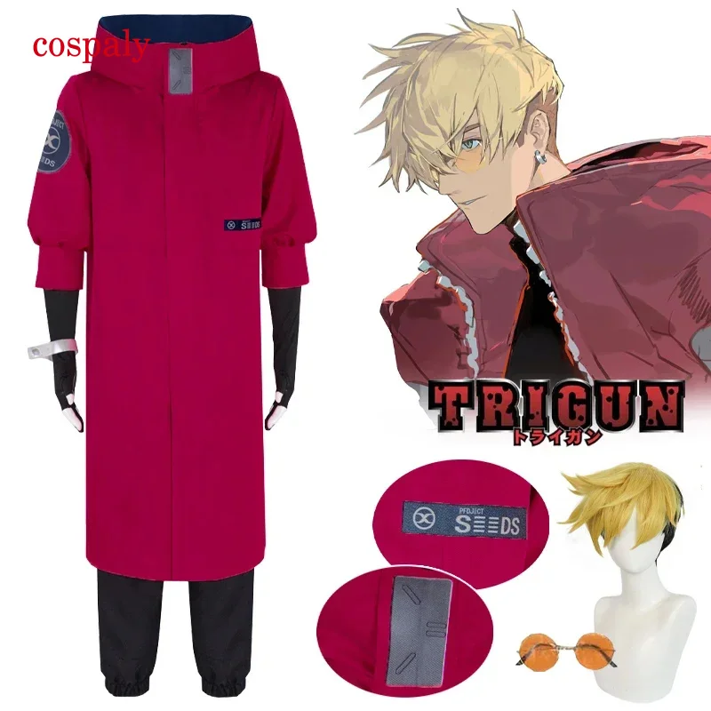 Anime Vash The Stampede Cosplay Trigun Cosplay Costume Vash Wig Red Uniform Outfits Glasses Halloween Party Clothes For Male