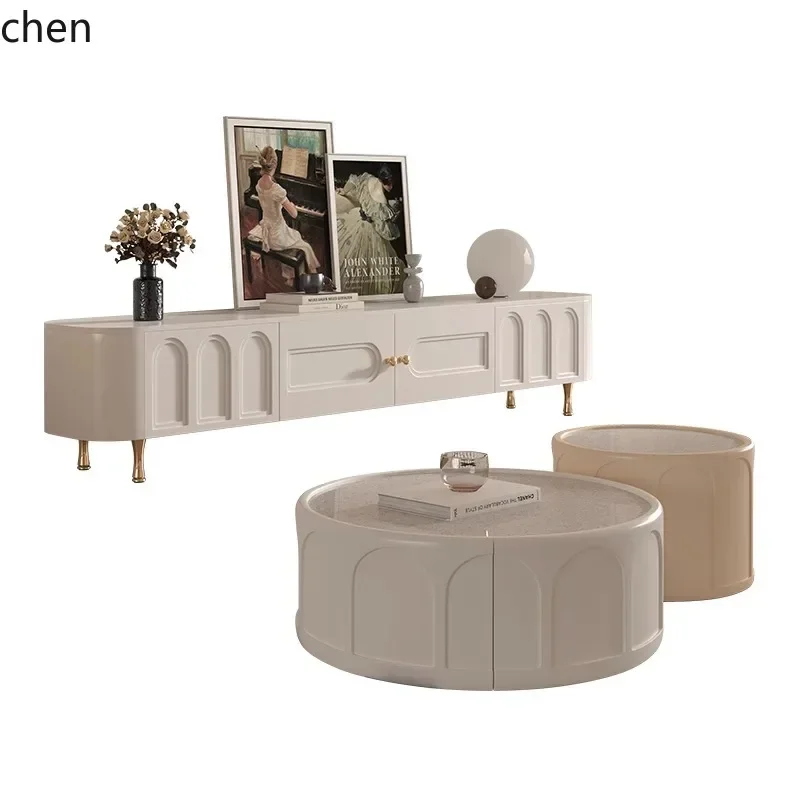 TV cabinet Solid wood coffee table Small apartment Modern hidden socket TV cabinet