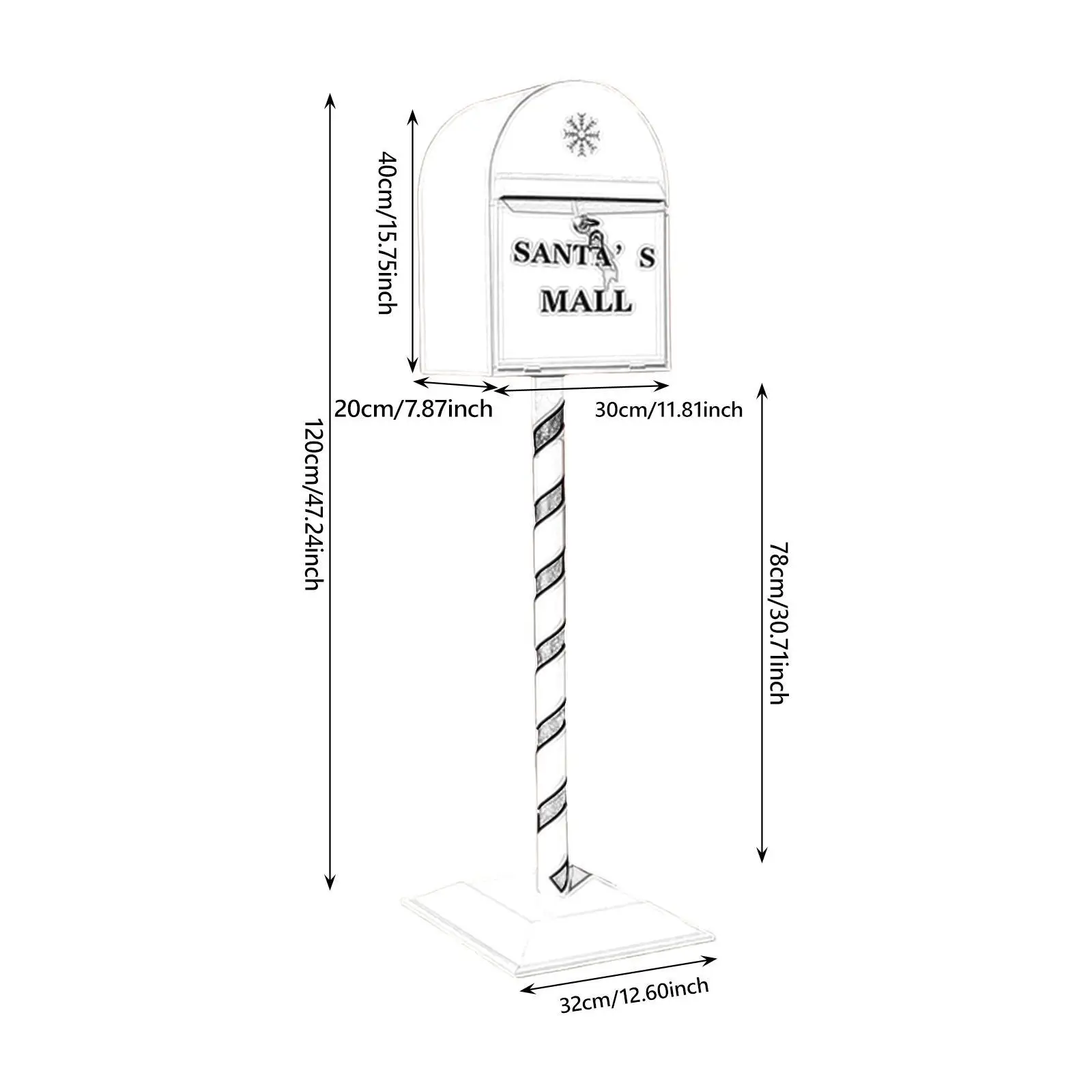 Modelo de caixa de correio de metal de natal multiuso para ornamento de shopping interno e externo decoração de quintal de jardim de 3,9 pés de altura