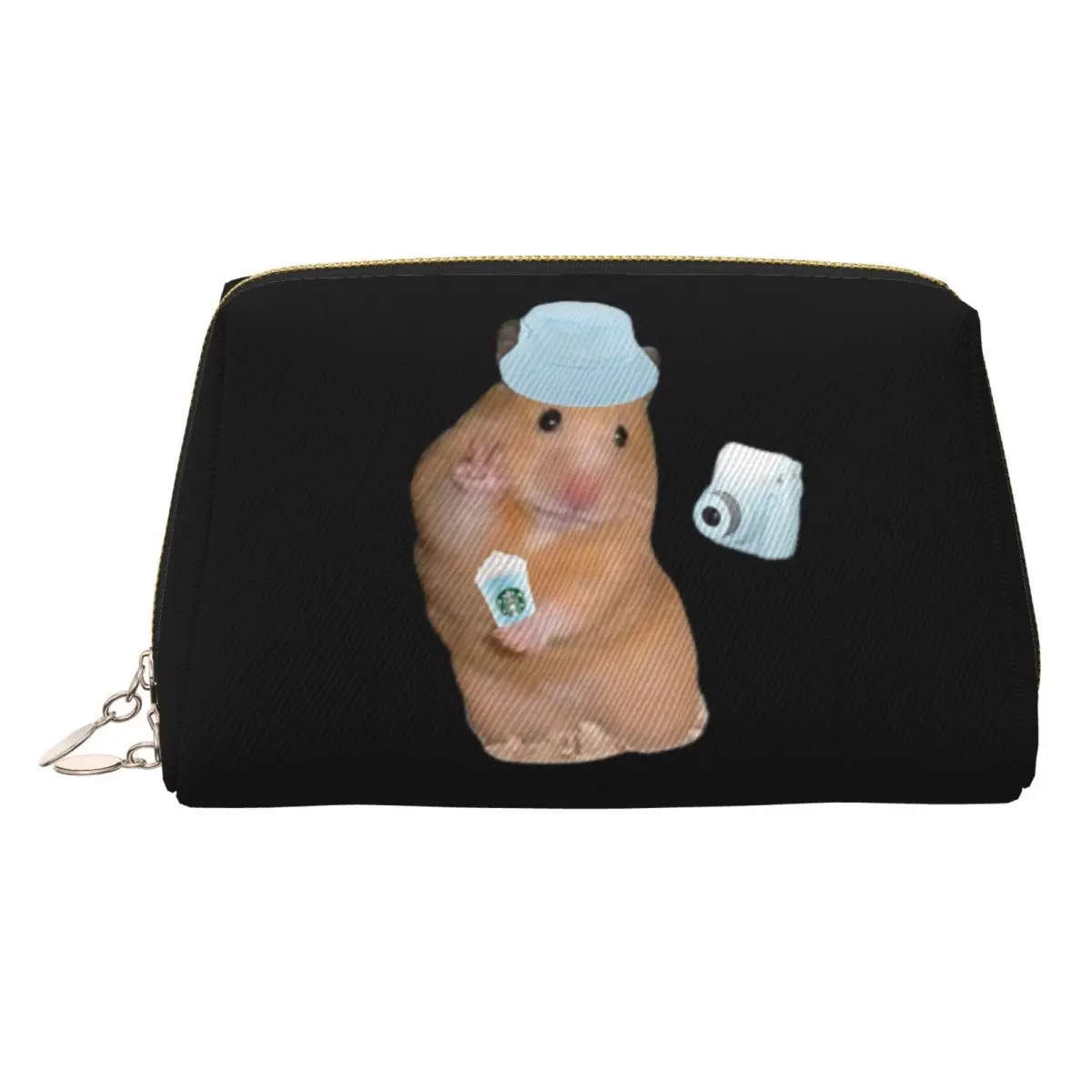 

Peace Sign Hamster Meme With Camera Women Cosmetic Bags Travel Makeup Organizer Pouch Toiletry Storage Dopp Kit Box