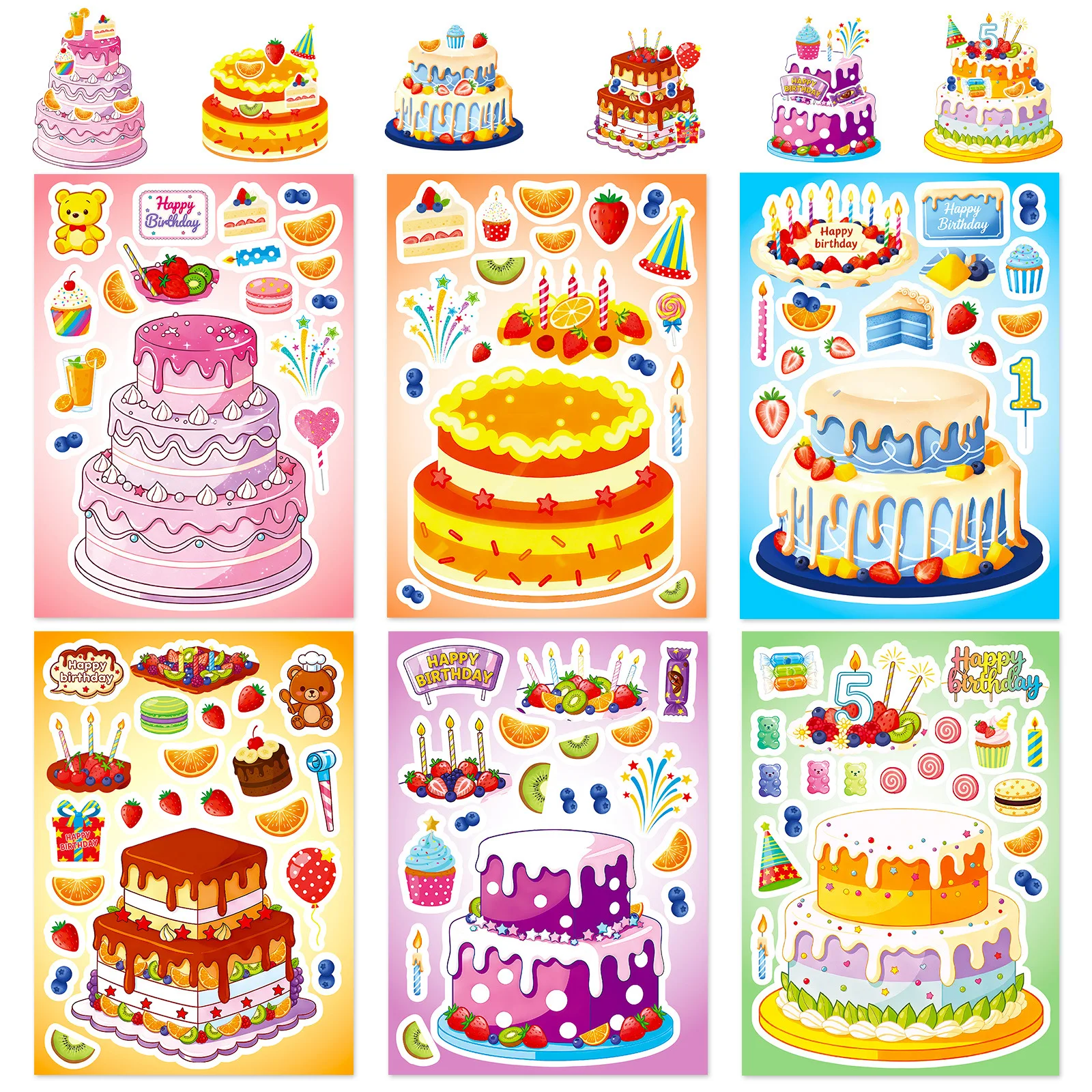 

6Pcs cake dessert puzzle sticker fun children's educational toys creative DIY material face sticker