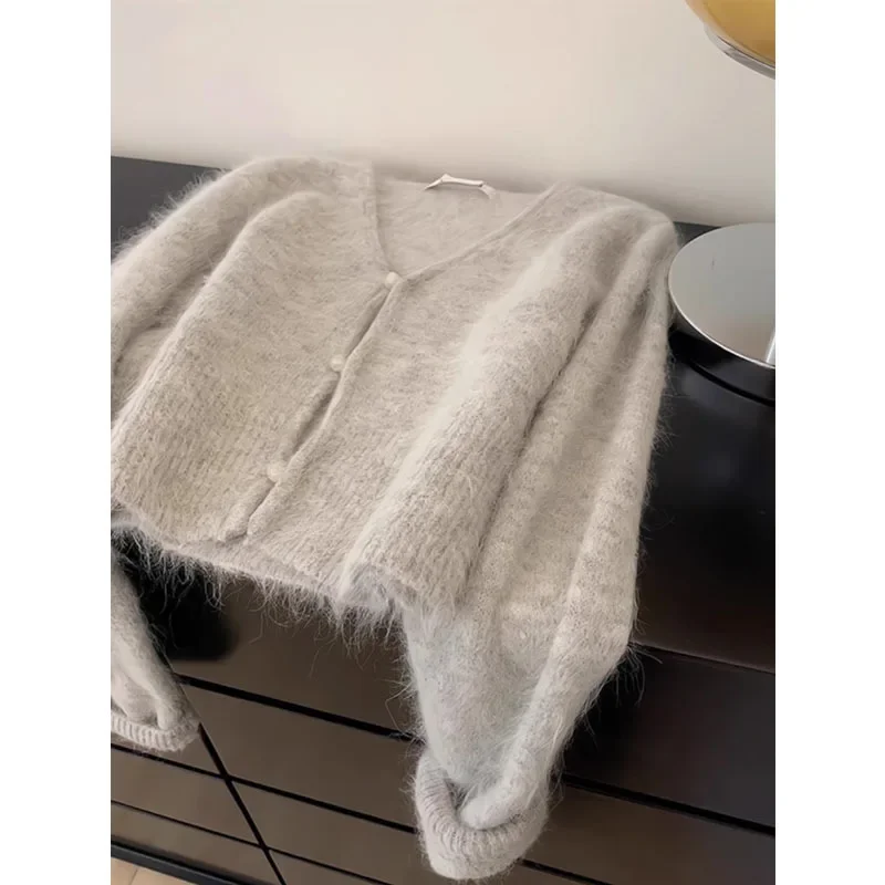 

Sophisticated Women's 2023 Sweater Jacket - Gray Mohair Chic, Sophisticated V-Neck for Stylish Women Women Cardigan Sweater