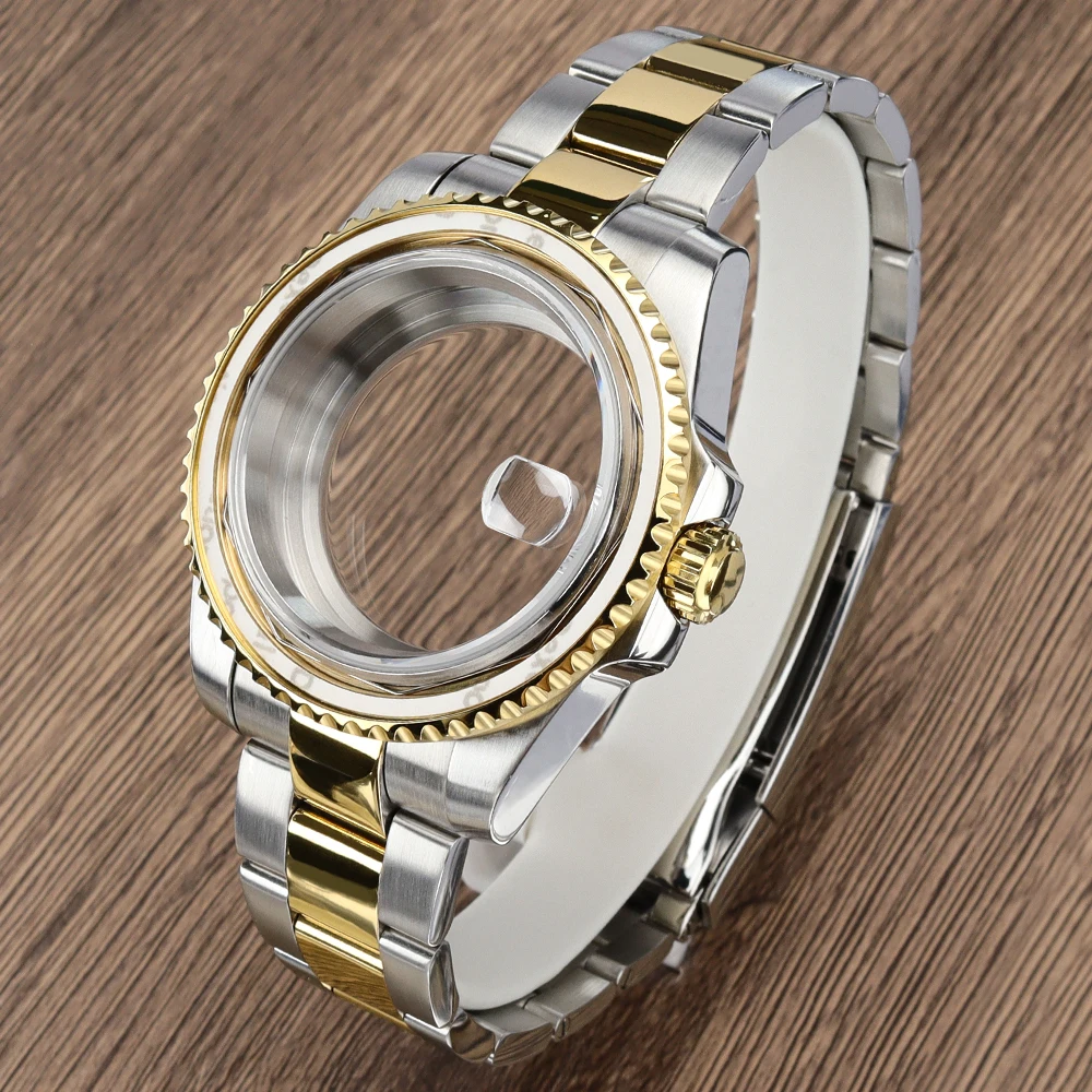 40mm SUB/Gmt Watch Case Steel Bracelet Sapphire Glass For NH35 NH34 NH36 Miyota 8215 ETA 2824 Movements 28.5mm Dial Slide Buckle