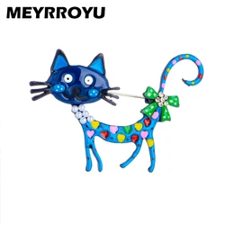 MEYRROYU Lovely Style Cat Shape Woman's Brooch Pearl Crystal Decoration Long Tail Kitty Girl's Pins Cute Jewelry Gifts