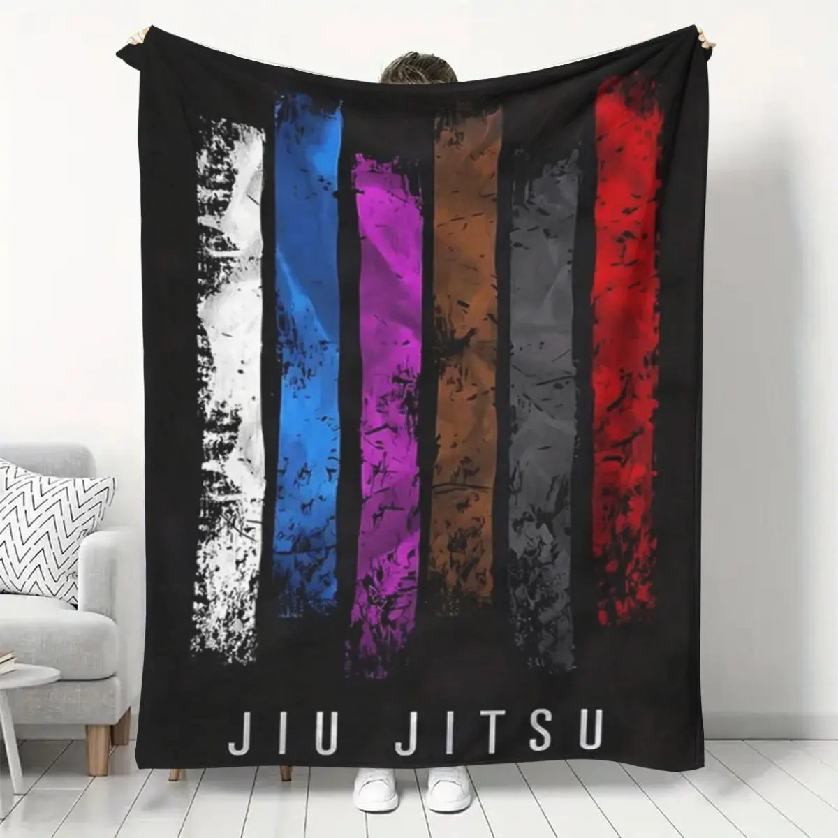 Jiu Jitsu MMA Throw Blanket Home Decor Couch Throw Gift for Martial Lover Striped Sporty Fleece Blanket Cozy Winter Gift Idea