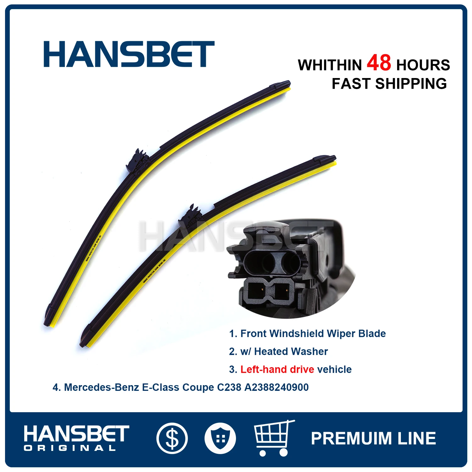 Front Window Windshield Wiper Blade Set w/ Heated Washer For LHD Mercedes-Benz E-Class Coupe C238 2388240900 HANSBET