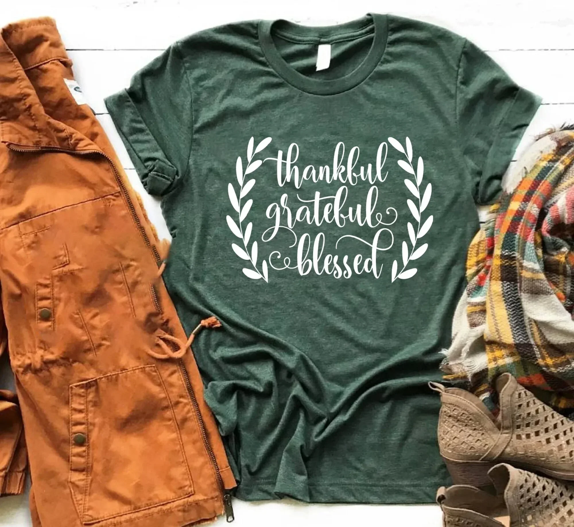 Thankful Grateful Blessed T Shirt Thanksgiving Fall Teacher Autumn