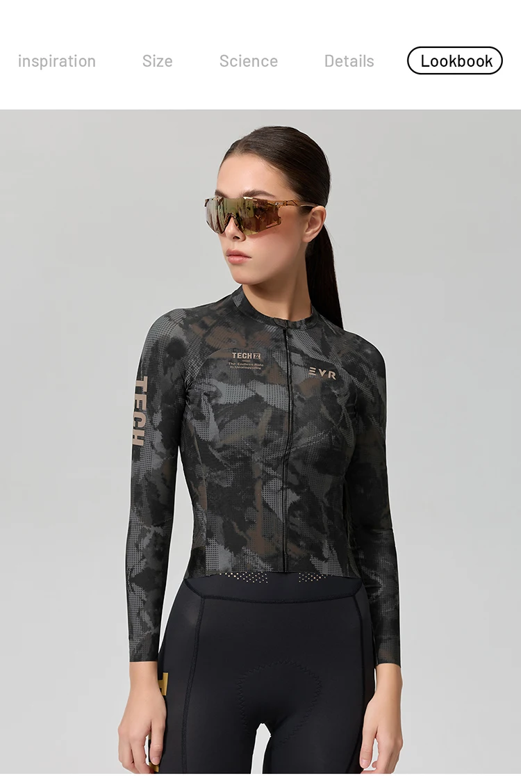 EVR Damen-Radtrikot Langarm Hochelastisches Radshirt Atmungsaktives Schweißabsorbierendes Rennrad-Oberteil Radtrikot – Detail 13
