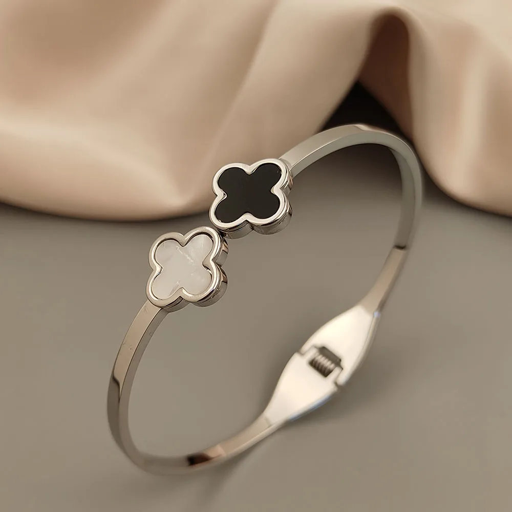 Four leaf clover white shell stainless steel gold plated bracelet, high quality waterproof silver bracelet, wedding jewelry