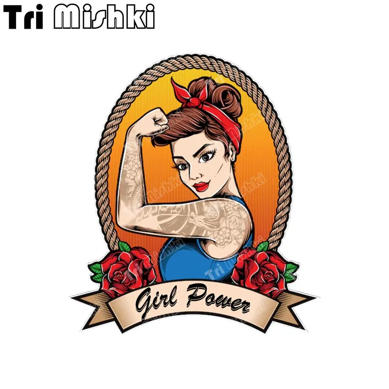 Tri Mishki W1491 Rockabilly Girl Power Car Sticker PVC Decals Motorcycle Sticker on Car Truck Bumper Laptop Wall Garage