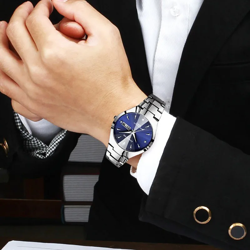Orologio da uomo nero al tungsteno, orologio da uomo, orologio al quarzo luminoso da uomo, data settimana, orologio da studente impermeabile