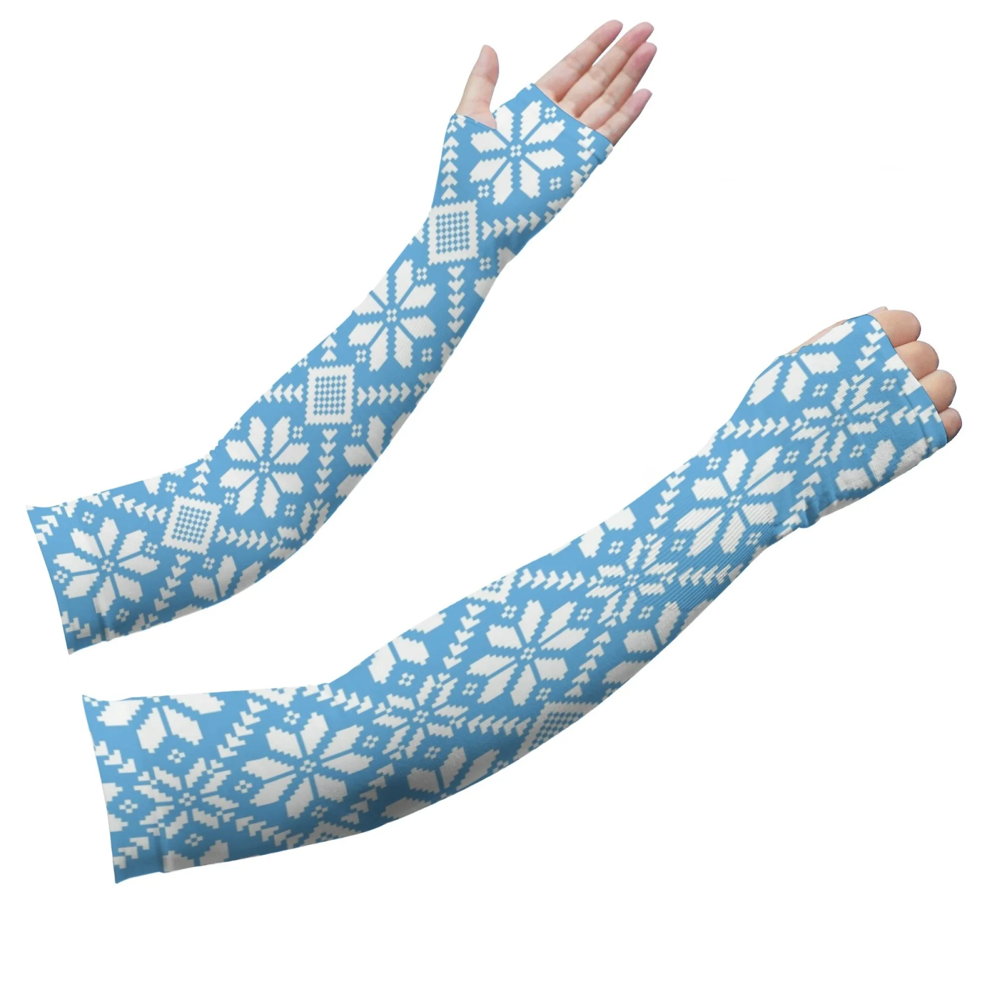 Geometric Snowflake Pattern Arm Sleeves Outdoor Sports Rock Climbing Cycling Sunscreen Sleeves Gardening Fishing Ice Arm Sleeves