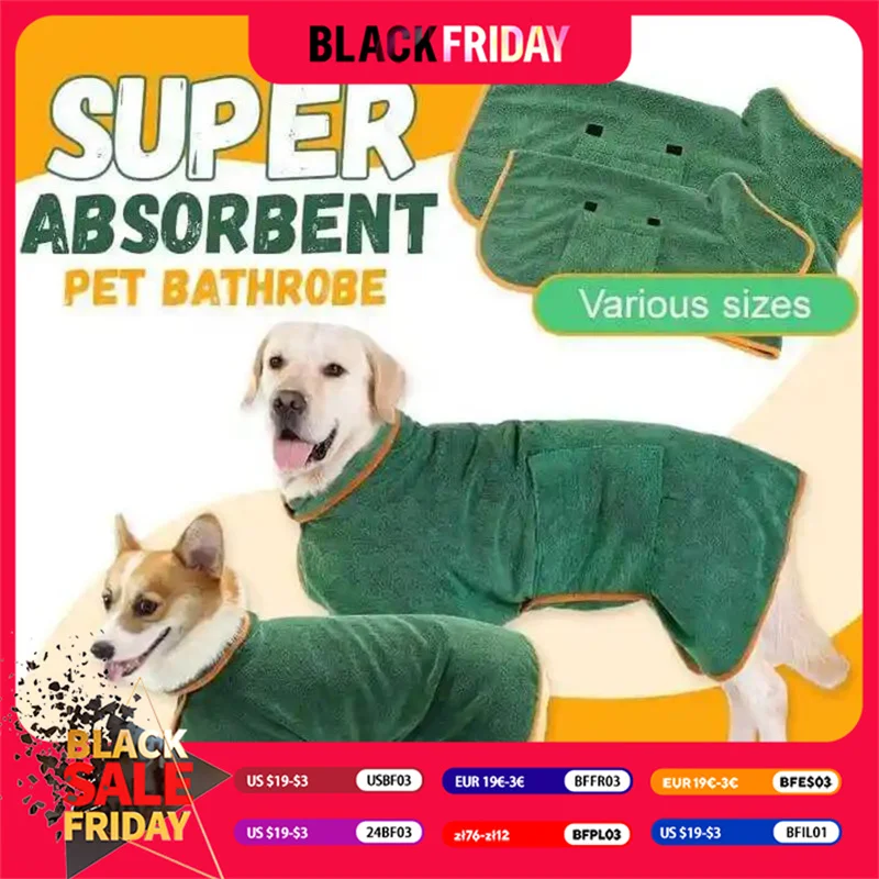 Pet Bathrobe Fast Drying Towel Microfiber Absorbent Soft Bath Robe Adjustable Towel Grooming Coat for Small Medium Large Dog