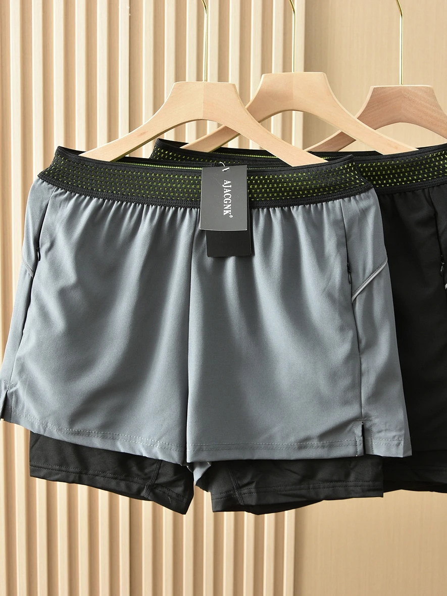 

Quick Dry Breathable Running Shorts Men's Double Layer Inner Summer Sports Casual Loose Fit Youth Active Style Sweat Wicking