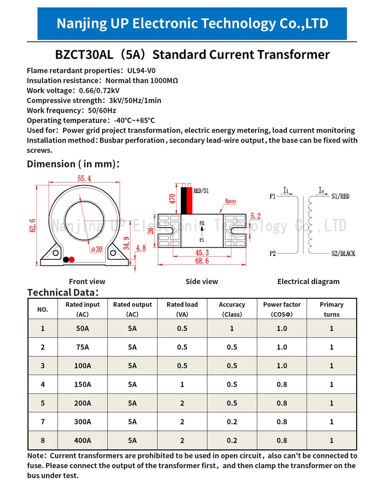 Standard Current Transformer Factory Mini AC CT 10A 20A 30A 50A 100A 150A 200A 300A 400A / 5A Precision Micro BZCT30AL NJXSE