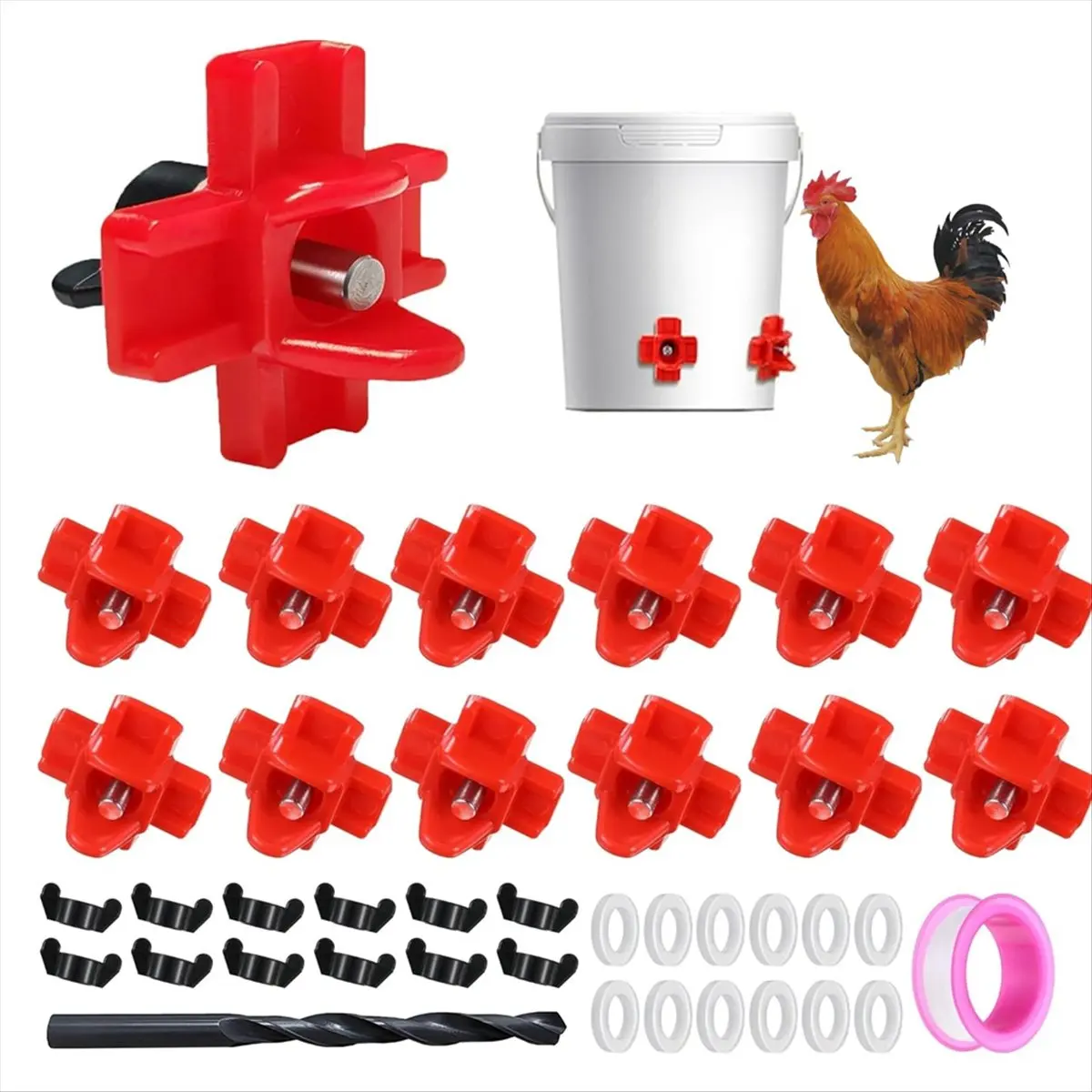KSOL 12Pcs Horizontal Chicken Waterer Nipples with Drill Bits,Leakproof Poultry Watering System for Chicken Coop,for Outdoor