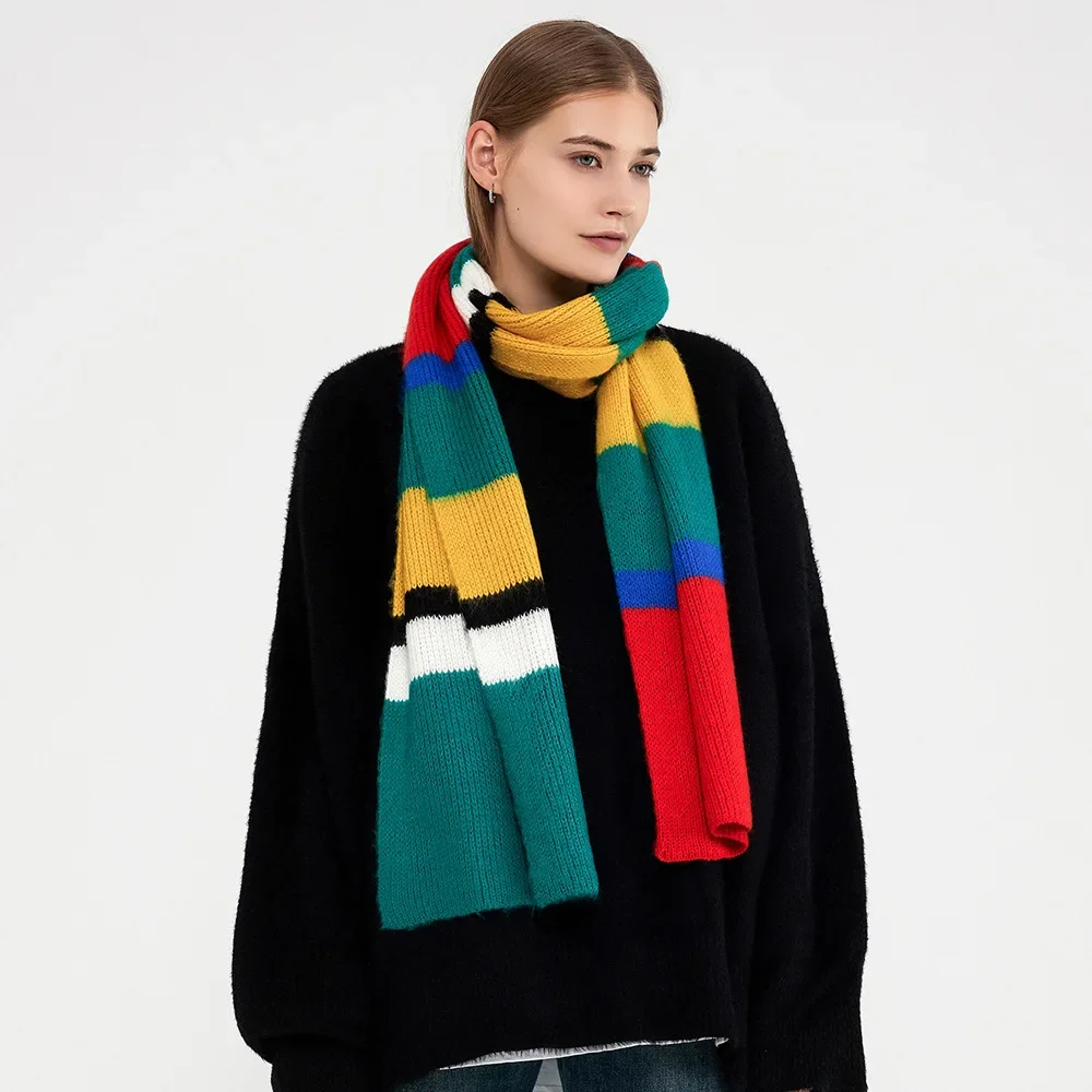 

Mohair Knitted Striped Scarf New European and American Autumn and Winter Imitation Cashmere Scarf Scarf Women