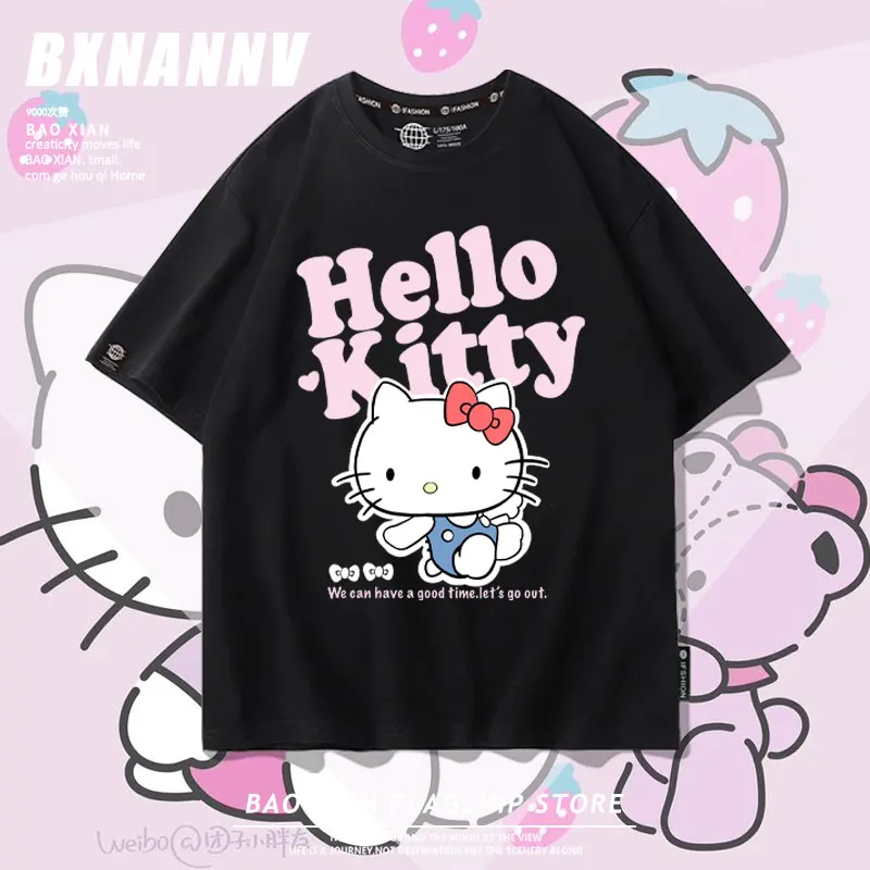 

hellokitty Kitty joint T-shirt women short sleeve 2024 new cotton clothes Hello Cat around half sleeve