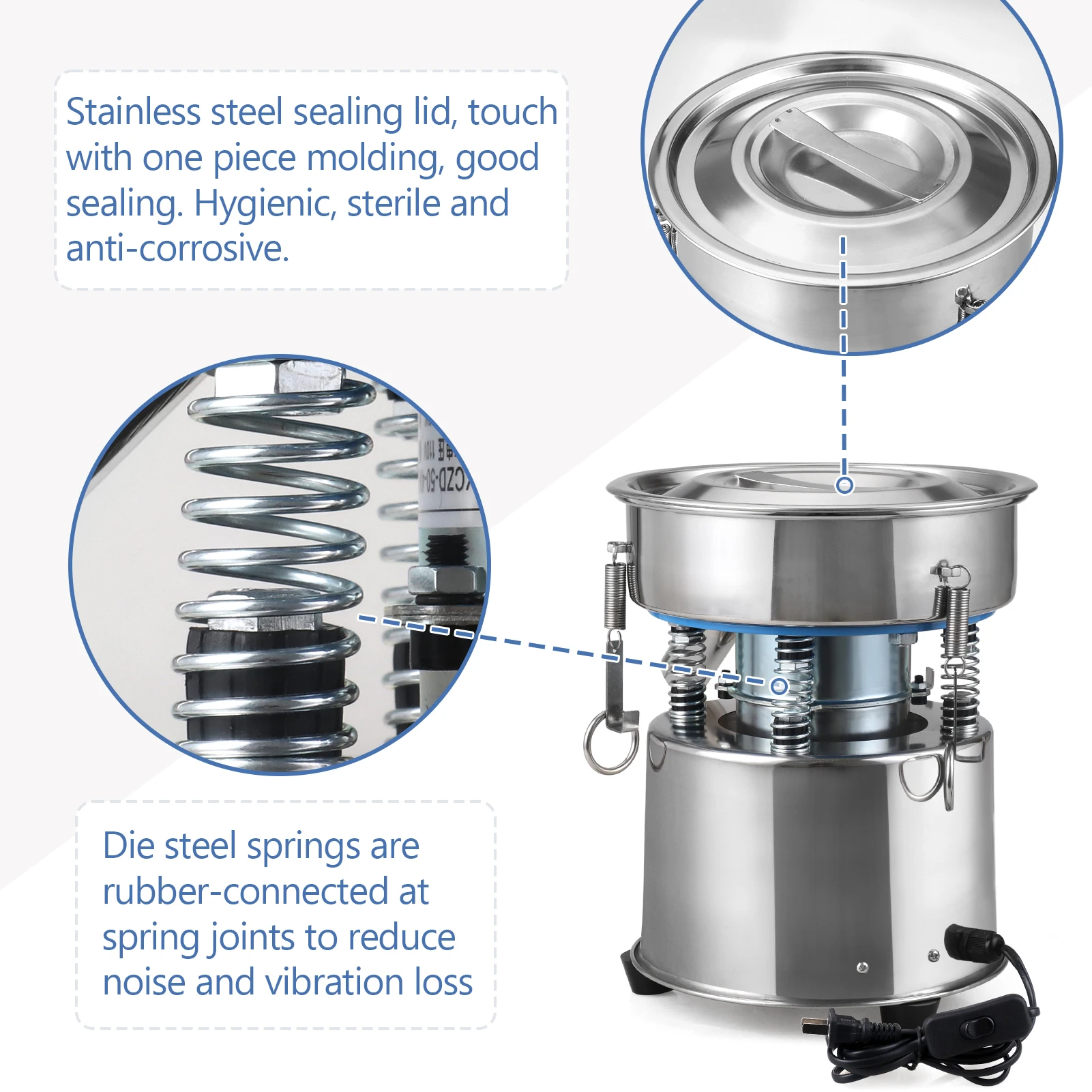 20CM Mini Electric Vibrating Sieve Shaker Stainless Steel Screen Lab Sieving Machine for Powder Granule Separation Vibratory10cm