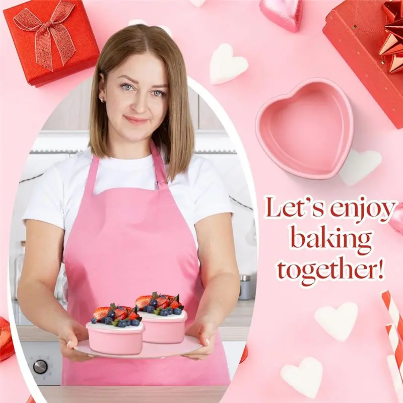 IALJ-12 Pcs Heart Shaped Cake Pans Set Pink Silicone Mini Heart Cake Pan Set For Valentine's Day Birthday Cupcake Muffin Tool(4I