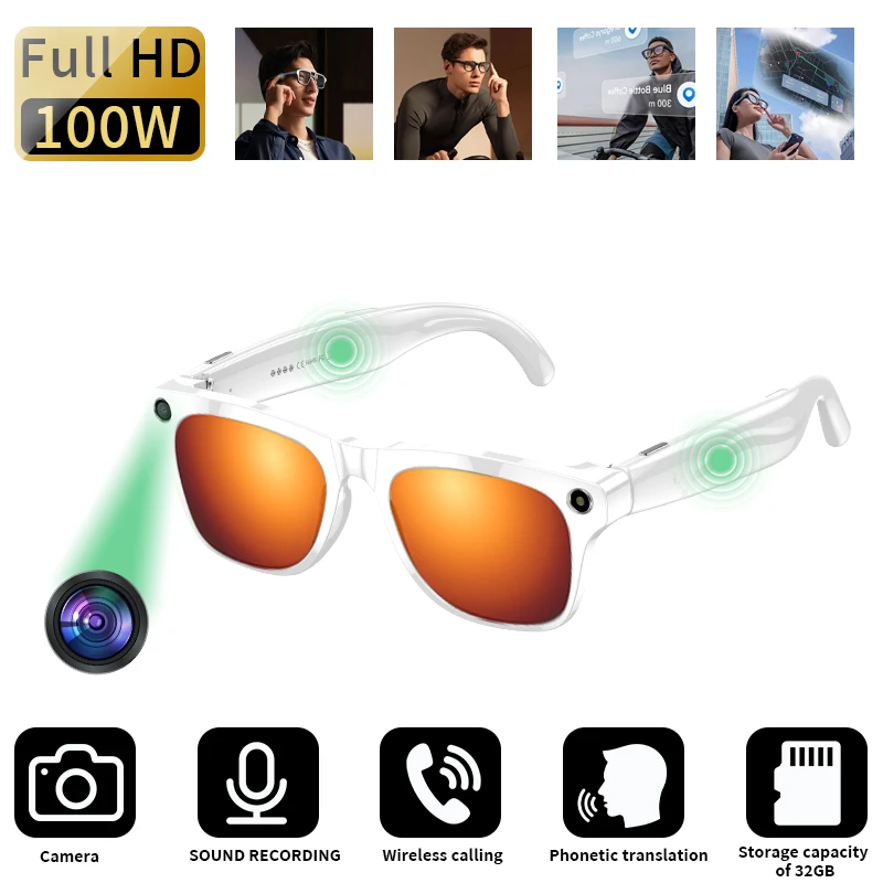 

LIGE 100W Pixel Intelligent Glasses Voice Assistant Videos Recording Bluetooth Call Translation Music Playback Smart AI Glasses