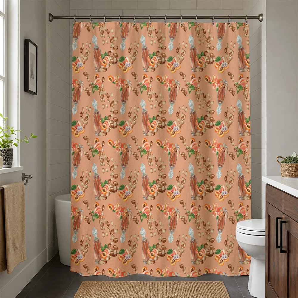 Waterproof Coffee Bean Cinnamon Spice Pattern Shower Curtain for Bathroom Decor Home Accent Rustic Luxury Linens
