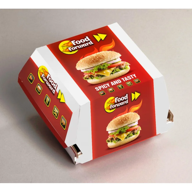 Caja de cartón desechable de grado alimenticio, embalaje personalizado para llevar hamburguesas, papel Kraft