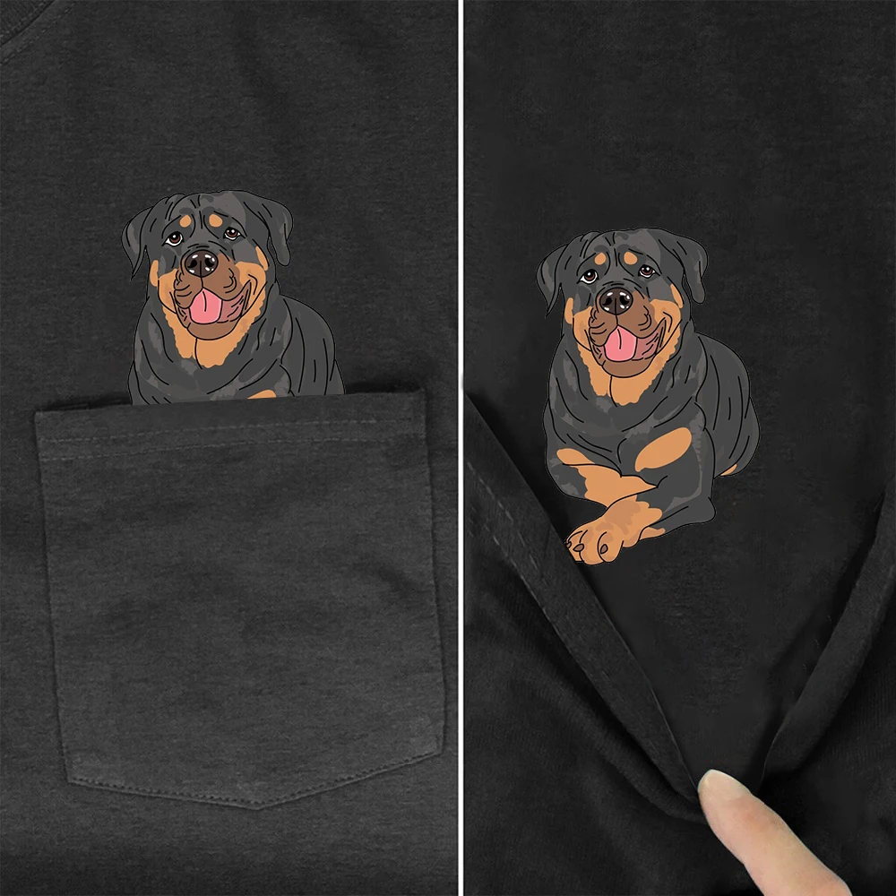 CLOOCL 100% Cotton T-shirts Fashion Funny Dog Rottweiler Pocket Tops Hip Hop Tees O-neck Short Sleeve Woman Tshirts