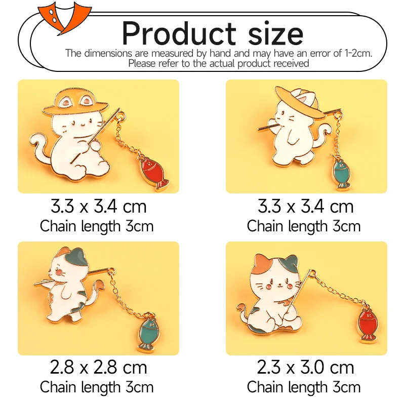 Funny Cat Go Fishing Brooch Cartoon Shirt Lapel Pin Cute Anime Flower Cats for Kids Friend Jeans Coat Lapel Pin Jewelry Gift New