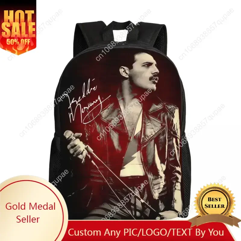 

Custom Freddie Mercury Backpack Men Women Casual Bookbag for School College Bags