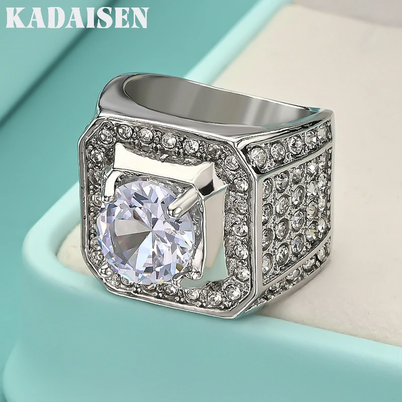 Hot 925 Sterling Silver Original Shiny Crystal Rings For Men Noble Fashion Designer Party Wedding Jewelry Holiday Gifts