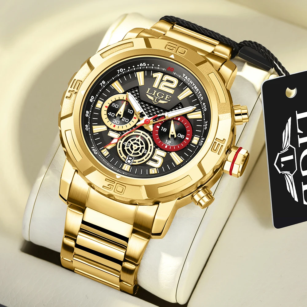 LIGE 2024 New Luxury Quartz Watch for Men Fashion Sport Luminous Chronograph Stainless Steel Wristwatch Auto Date Male Clock