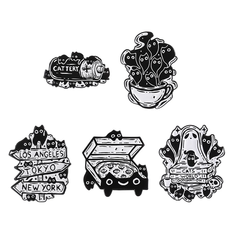 4-8 teile/satz Nette Schwarze Katze Serie Emaille Pins Cartoon Große Augen Kätzchen Tier Brosche Revers Rucksack Abzeichen schmuck Geschenk Für Freunde