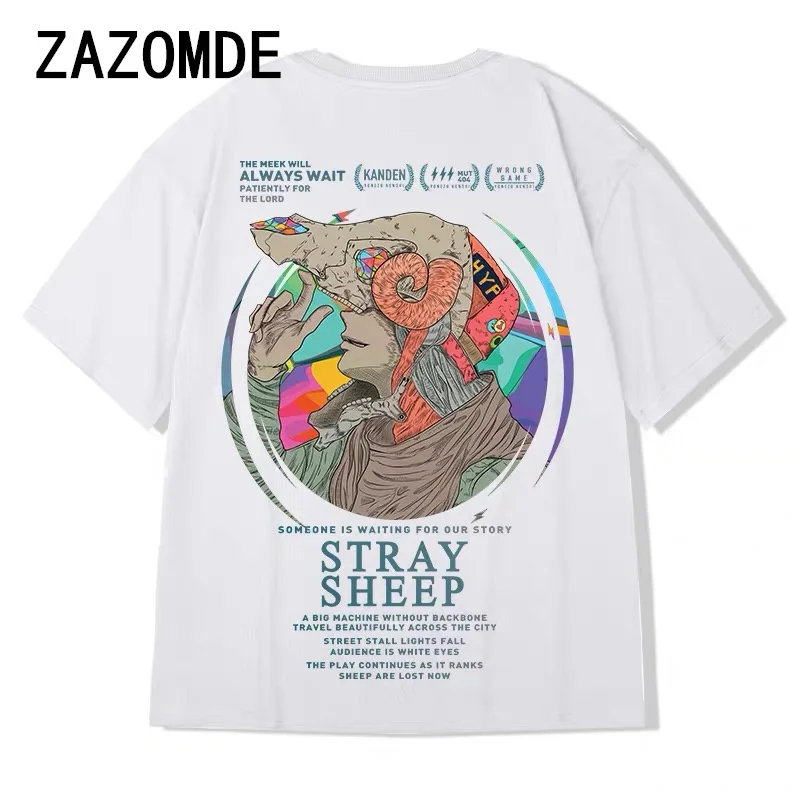 ZAZOMDE Harajuku Oversized T-shirt Men Summer Cool Unisex Tops Hip Hop Funny Print Tshirt Casual Cotton T Shirt Streetwear Loose