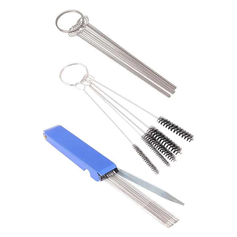 ABOU-Carburetors Carbon Dirt Jet Remove Cleaner,Fine Good 13 Cleaning Wires Set + 10 Cleaning Needles + 5 Nylon Brushes Tool Kit