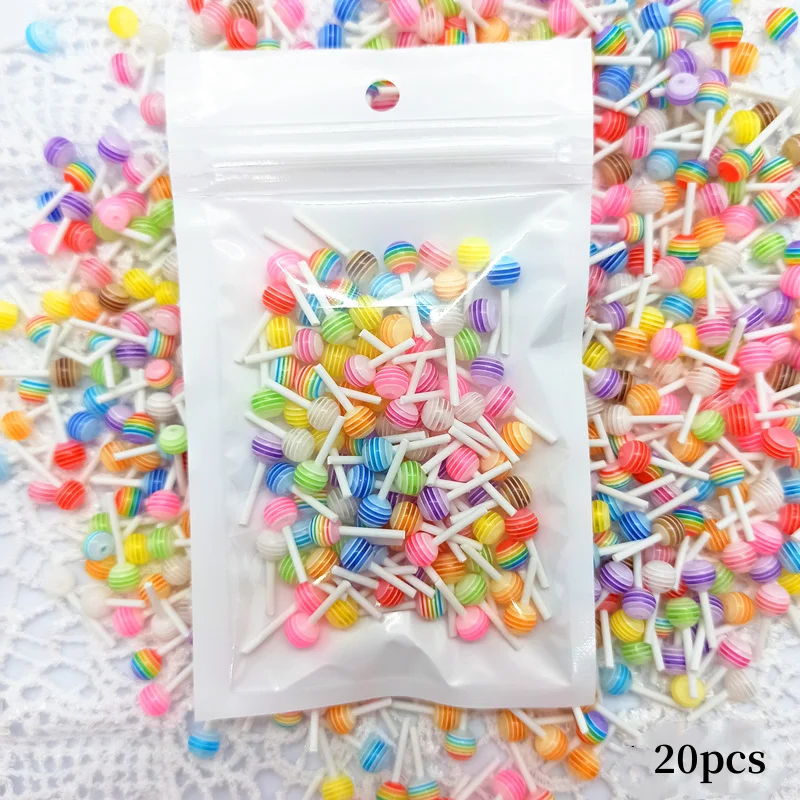 20pcs Colorful Kawaii Lollipop Design Nail Art Charms 3D Acrylic Resin Cartoon Ornament Nail Decorations Candy Accessories DIY