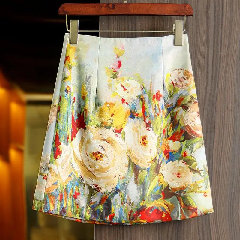 

Весна-лето 202, женская юбка трапециевидной формы с высокой талией и цветочным узором, женские дизайнерские модные юбки с цветочным принтом