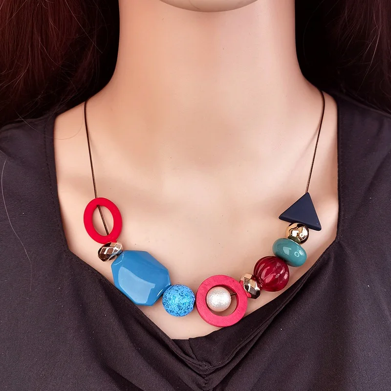 Handmade Geometric Acrylic Pendants Necklaces for Women Vintage Statement Bib Necklace Collar Jewelry Gifts