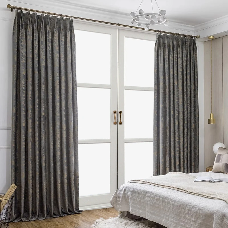 2 Panels Vintage Gold Foil Printed Pinch Pleat Curtains, Velvet Full Blackout Window Drapes, Thermal Sound Insulated Luxury Curtain for Living Room Bedroom Home Decor