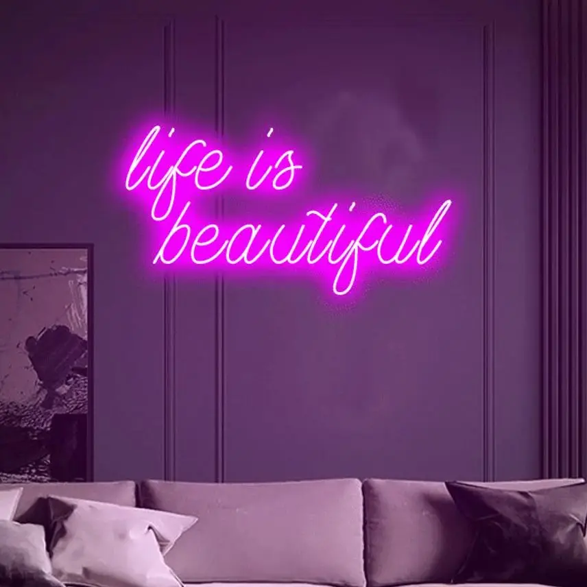 

Life Is Beautiful Wall Art Neon Sign Flex Neon Led Custom Neon Sign Bedroom Neon Light Sign for Room Wall Decor Light up Sign Ho