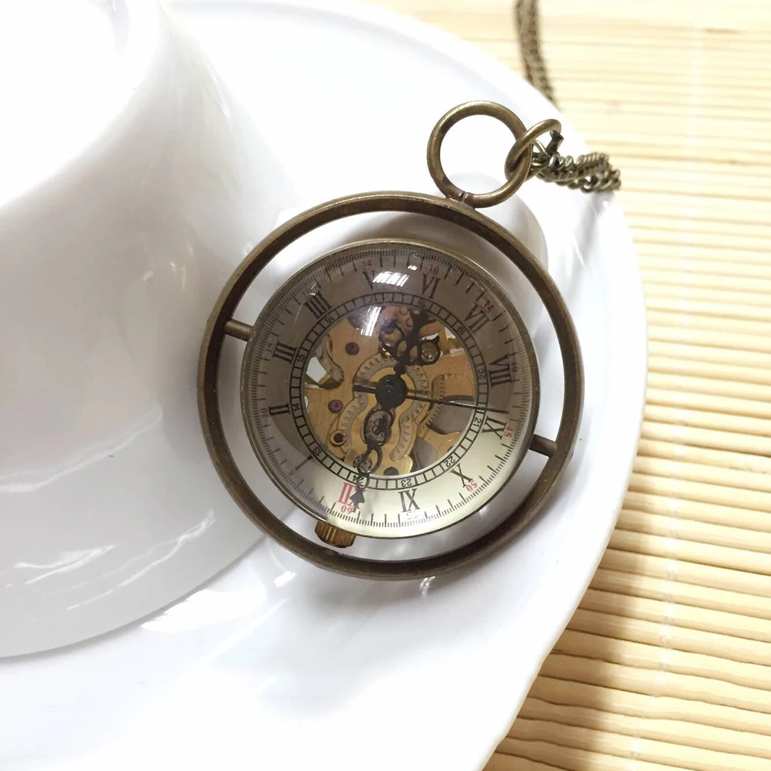 3 Pieces Luxury Vintage Mechanical Pocket Watch for Men Male Roman Numerals Dial Man Fob Chain Man Old Collection Pendant Clock