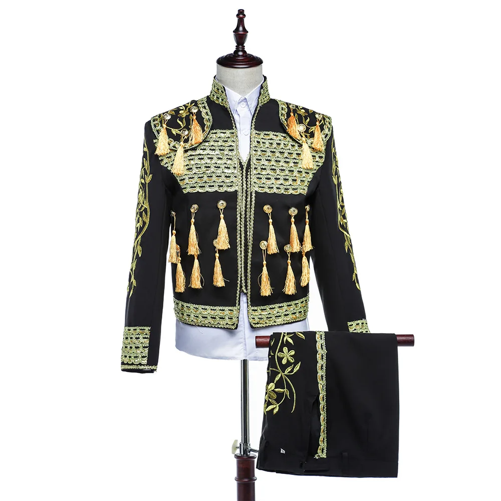 Men Spanish Matador Spain Bullfighter Cosplay Medieval Luxury Noble Prince Costume Halloween Royal Military Uniform Jacket Suit