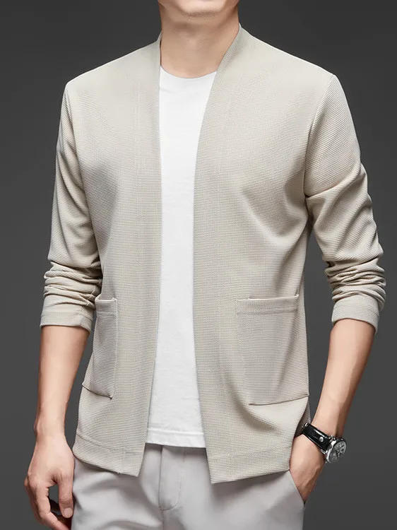 

Faionable Knitted Men's Outerwear Casual Versatile Elastic Knit Cardigan Autumn New Arrival Mid-aged Suitable V-ne Pure C...