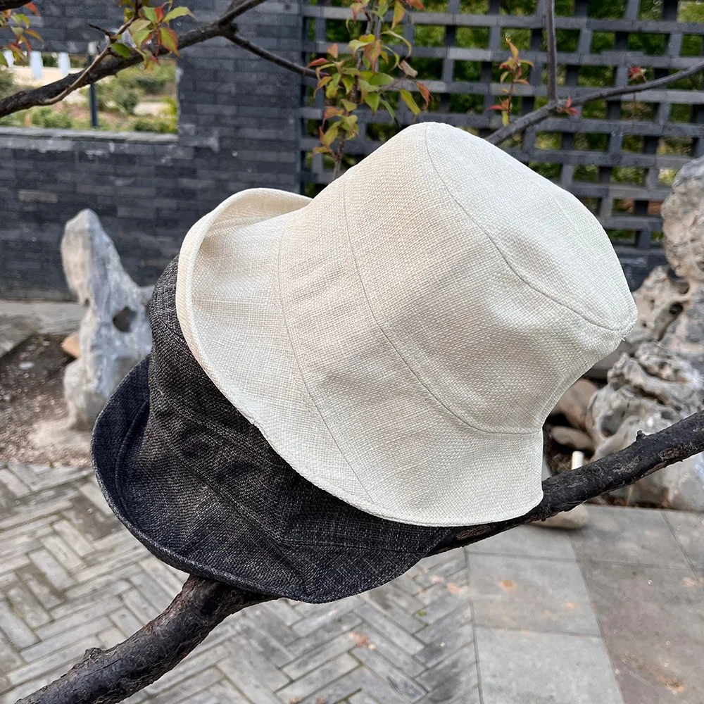 

Quick-dry Roll Rim Fisherman Hat Sunscreen UV Protection Flax Sun Hat Solid Color Sunshade Japanese Style Bucket Cap