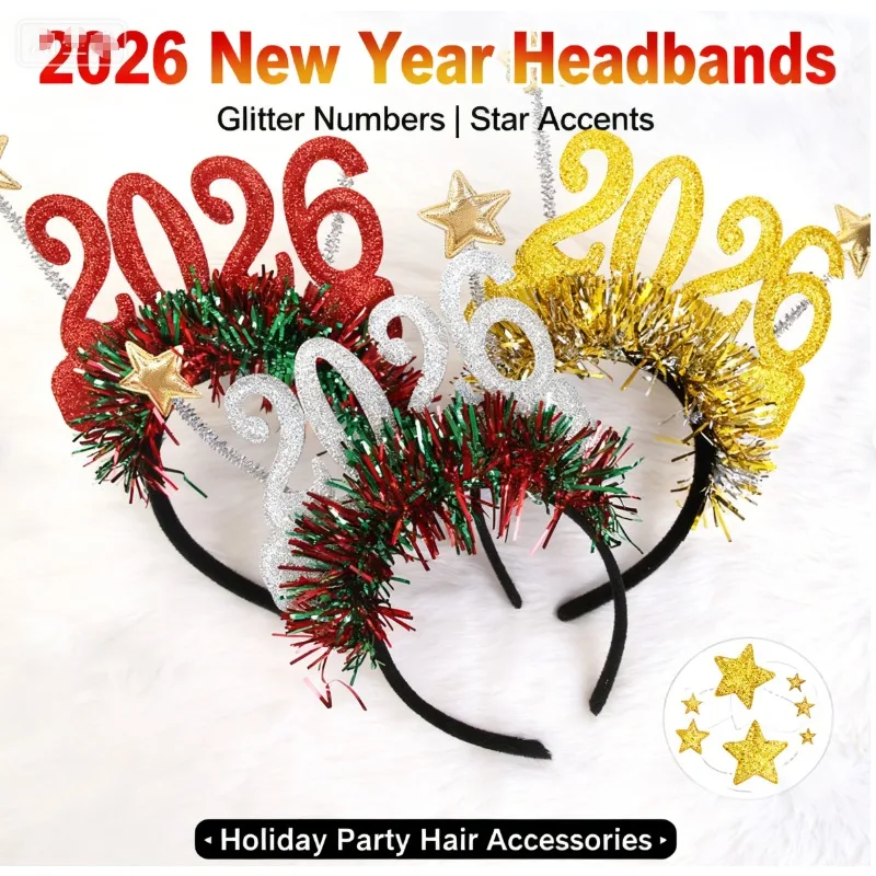 

2026 Рождественская повязка на голову с лентой, детская рождественская вечеринка, реквизит для фотосессии, новогодняя повязка на голову со звездой